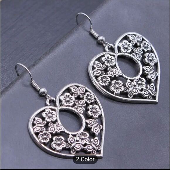 Heart earrings flower vintage dangle drop new f2 - Picture 1 of 2
